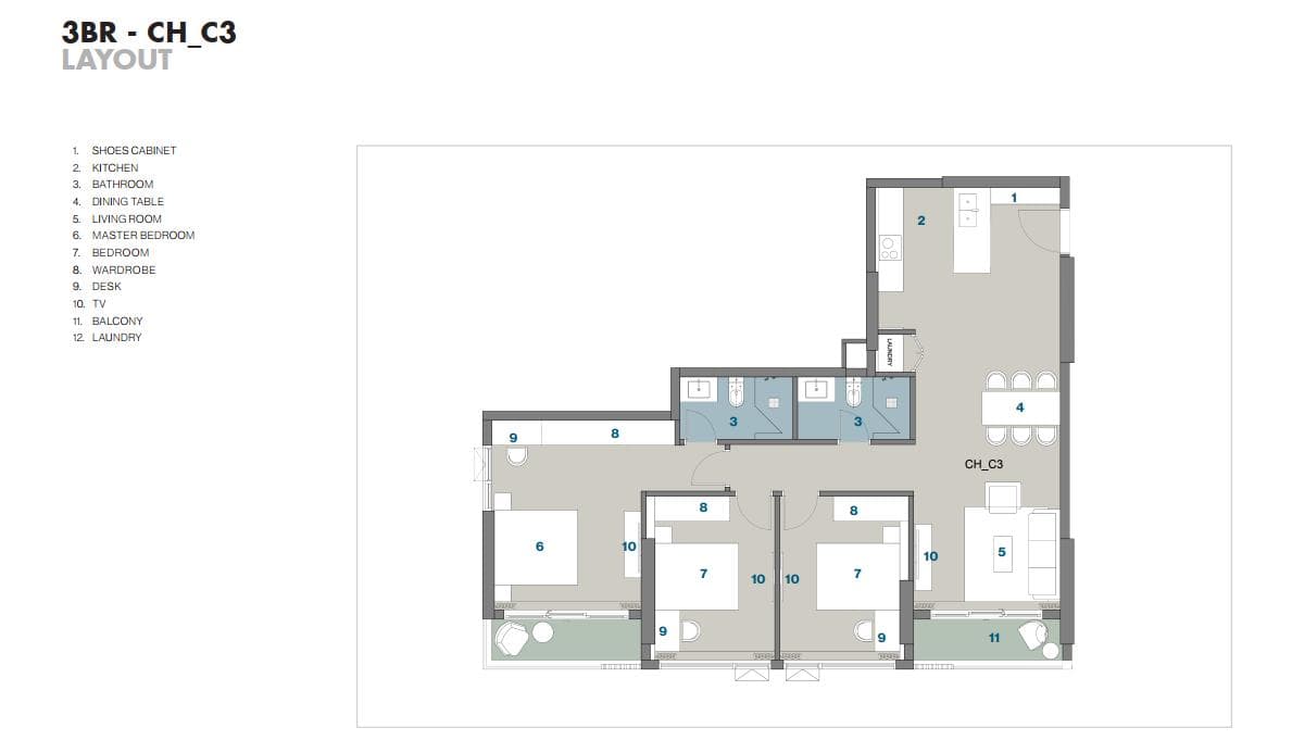 Layout 3 phòng ngủ
